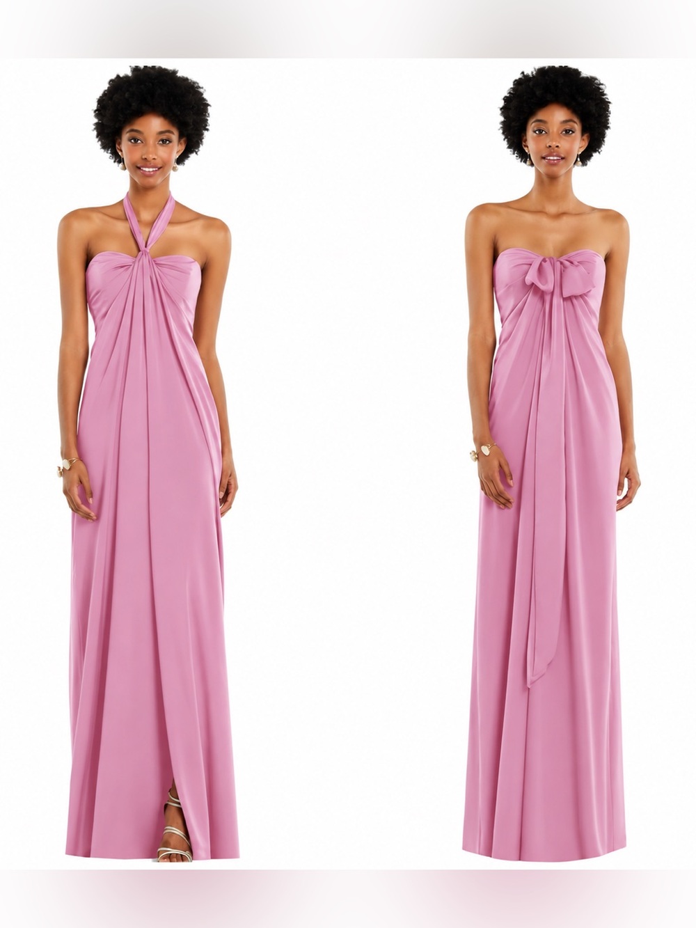 DESSY COLLECTION Grecian Satin Gown Size 4 Powder Pink Convertible Bridesmaid